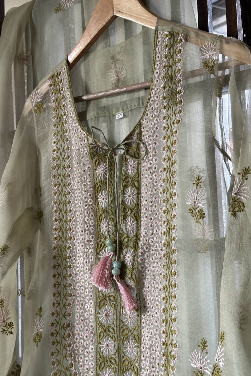 Fine Chikankari Noor Organza Silk Kurta Set