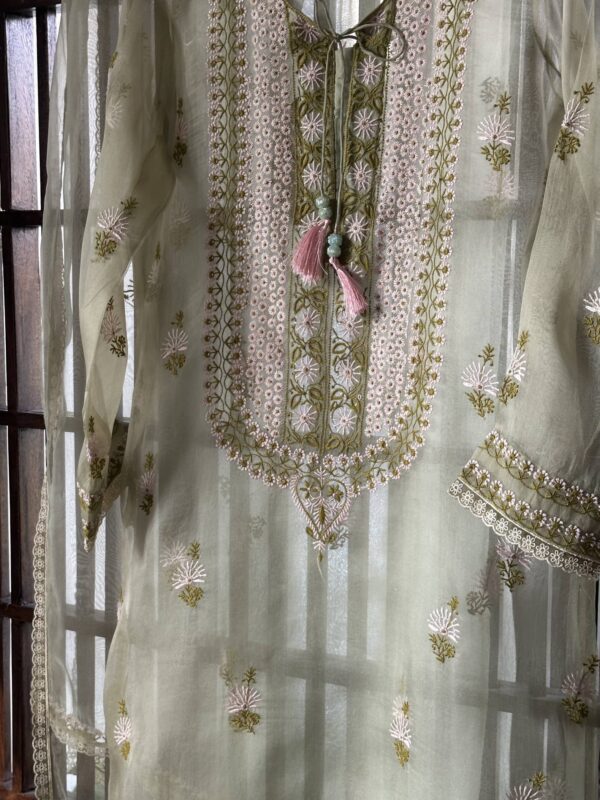 Fine Chikankari Noor Organza Silk Kurta Set - Image 8