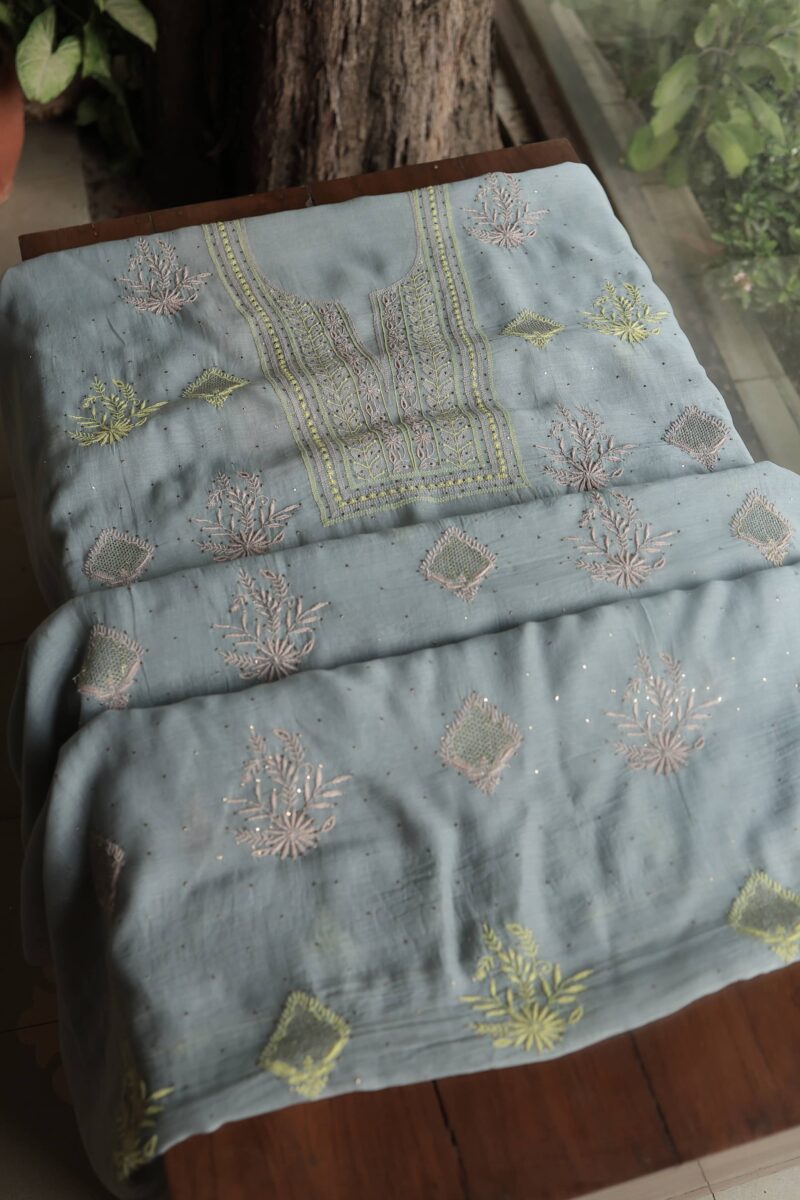 Malmal Cotton Fine Chikankari Kamdani Unstitched Fabrics
