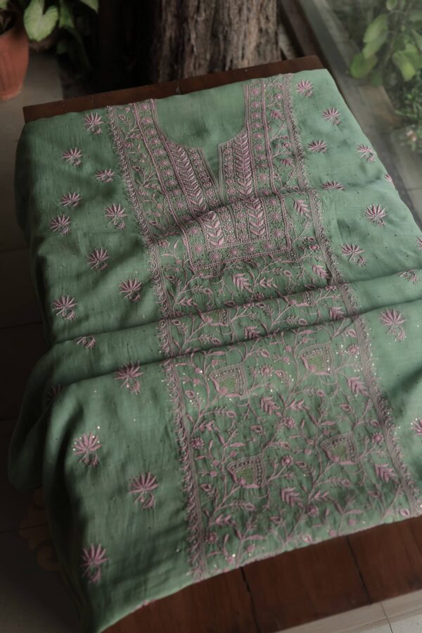 Malmal Cotton Fine Chikankari Kamdani Unstitched Fabrics - Image 5