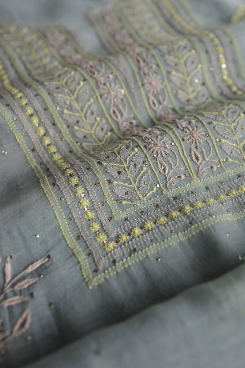 Malmal Cotton Fine Chikankari Kamdani Unstitched Fabrics