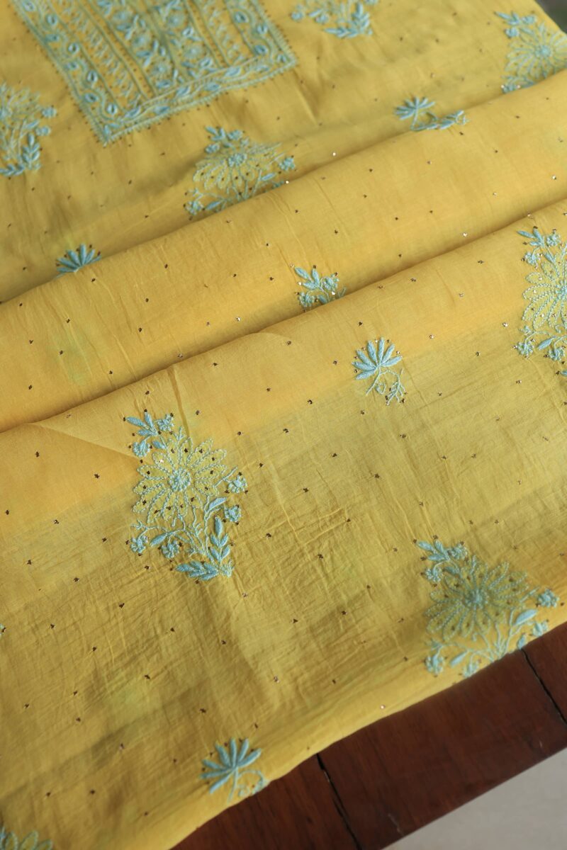 Malmal Cotton Fine Chikankari Kamdani Unstitched Fabrics