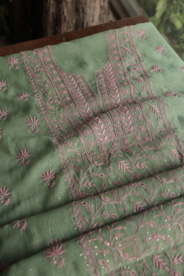 Malmal Cotton Fine Chikankari Kamdani Unstitched Fabrics - Image 3