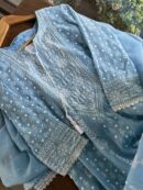 Powder Blue | Mal Chanderi Pearl Work Chikankari Anarkali With Dupatta