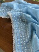 Powder Blue | Mal Chanderi Pearl Work Chikankari Anarkali With Dupatta