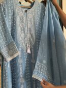 Powder Blue | Mal Chanderi Pearl Work Chikankari Anarkali With Dupatta