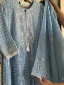 Powder Blue | Mal Chanderi Pearl Work Chikankari Anarkali With Dupatta