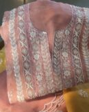 Soft Pink Noor Organza Silk Fine Chikankari Unstitched Fabric