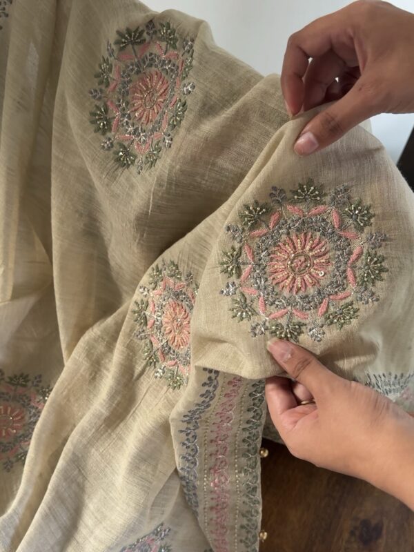 Natural Shade Fine Chikankari Ari Tissue Silk Dupatta - Image 4