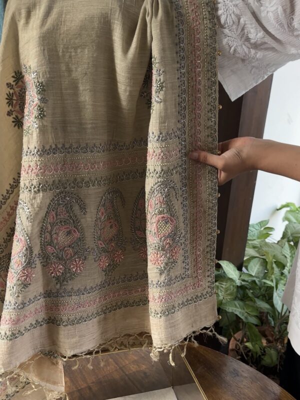 Natural Shade Fine Chikankari Ari Tissue Silk Dupatta - Image 7