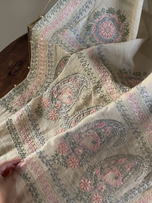 Natural Shade Fine Chikankari Ari Tissue Silk Dupatta - Image 10