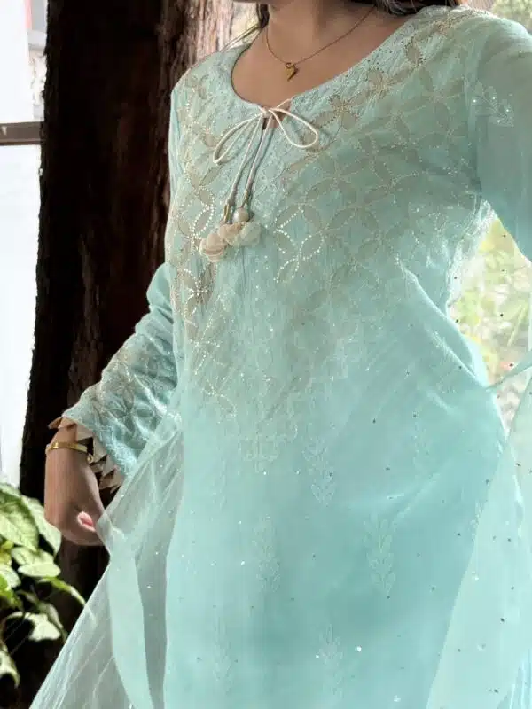 Daraz Applique Chikankari Mukaish Kurta Dupatta Set - Image 3