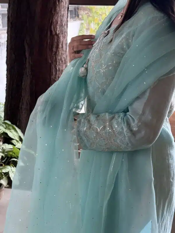 Daraz Applique Chikankari Mukaish Kurta Dupatta Set - Image 6