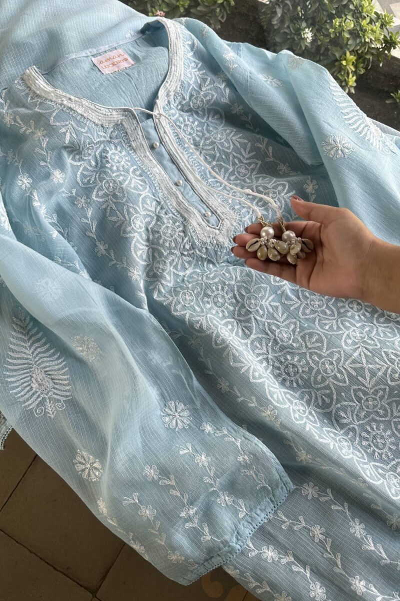Semi Stitched Tepchi Kota Chikankari Kurta Dupatta Set
