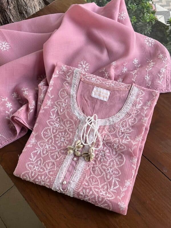 Semi Stitched Tepchi Kota Chikankari Kurta Dupatta Set - Image 2