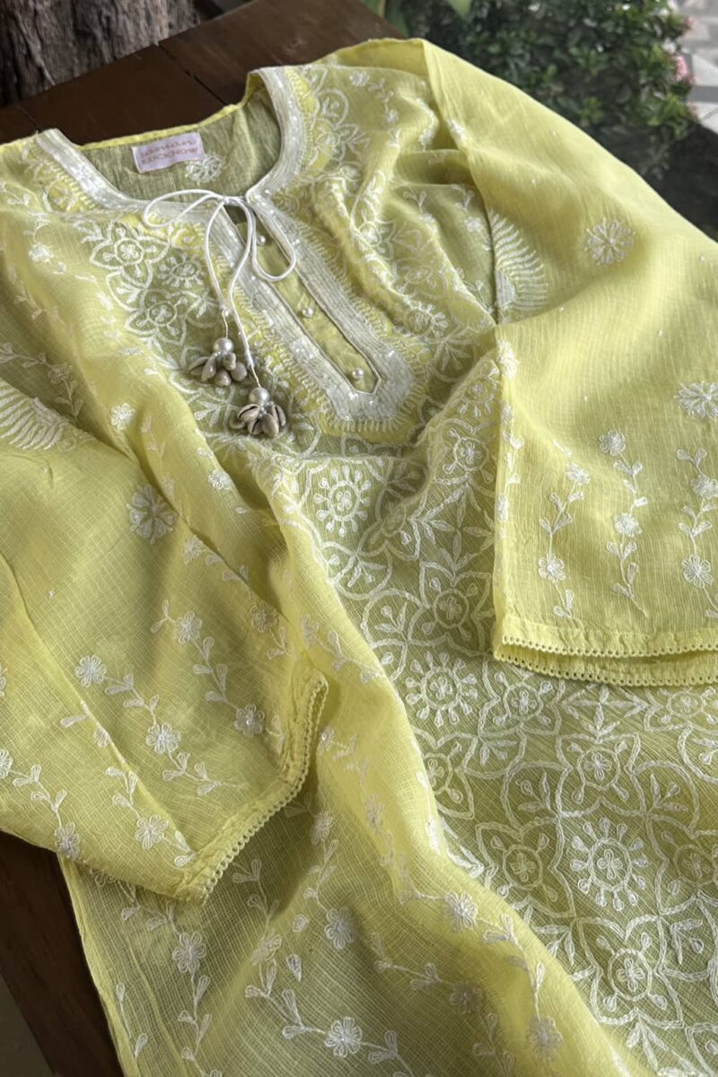 Semi Stitched Tepchi Kota Chikankari Kurta Dupatta Set