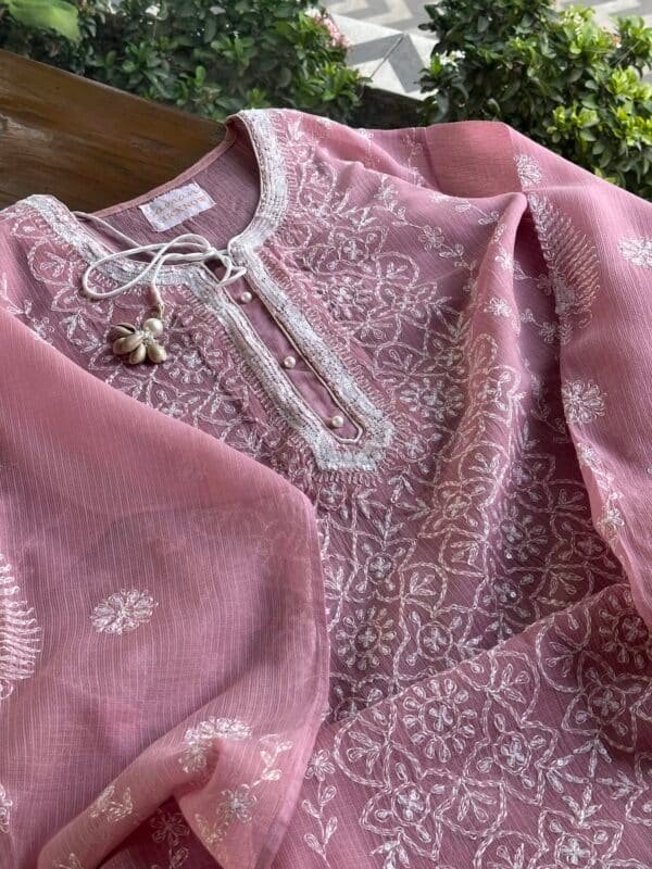 Semi Stitched Tepchi Kota Chikankari Kurta Dupatta Set