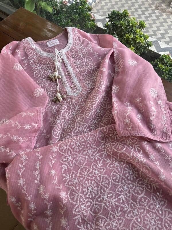 Semi Stitched Tepchi Kota Chikankari Kurta Dupatta Set - Image 3