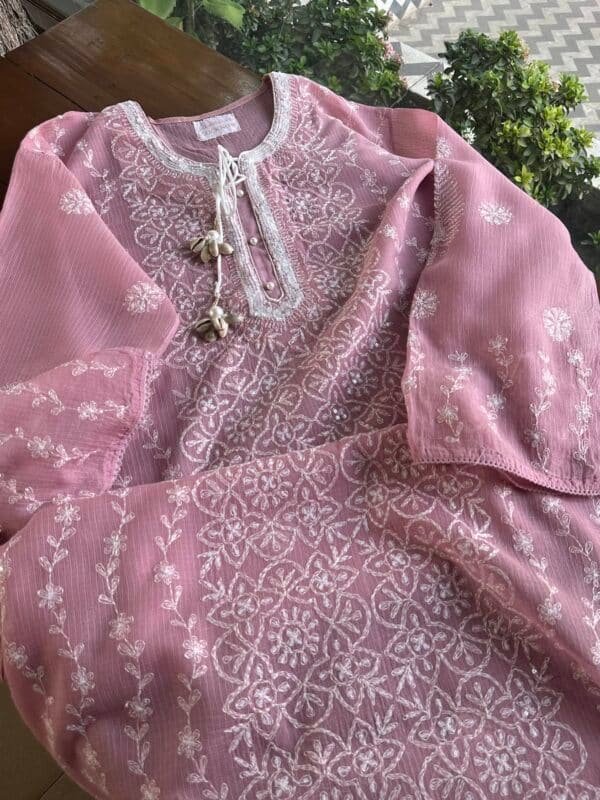 Semi Stitched Tepchi Kota Chikankari Kurta Dupatta Set - Image 5