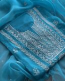 Blue Noor Organza Silk Fine Chikankari Unstitched Fabric