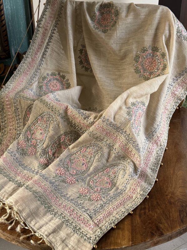 Natural Shade Fine Chikankari Ari Tissue Silk Dupatta - Image 9