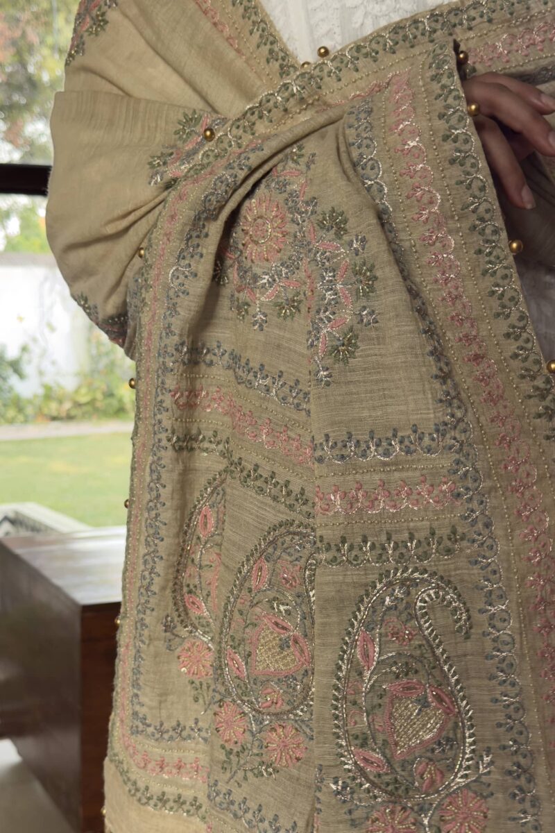 Natural Shade Fine Chikankari Ari Tissue Silk Dupatta