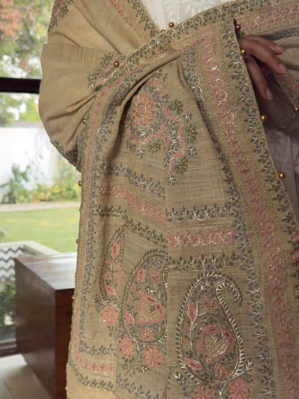 Natural Shade Fine Chikankari Ari Tissue Silk Dupatta - Image 8