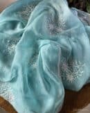 Ice Blue Noor Organza Cutwork Chikankari Saree