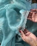 Ice Blue Noor Organza Cutwork Chikankari Saree