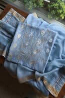 Silk Blue Banarasi Zari Chanderi Unstitched Chikankari Fabrics