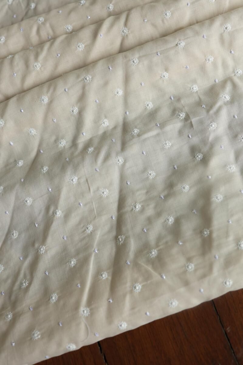 Beige Cotton Chikankari Unstitched Kurta Fabrics