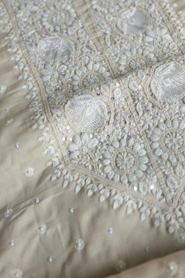 Beige Cotton Chikankari Unstitched Kurta Fabrics - Image 5