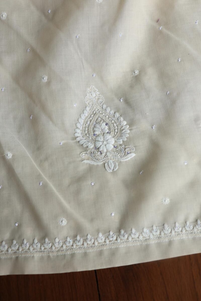 Beige Cotton Chikankari Unstitched Kurta Fabrics