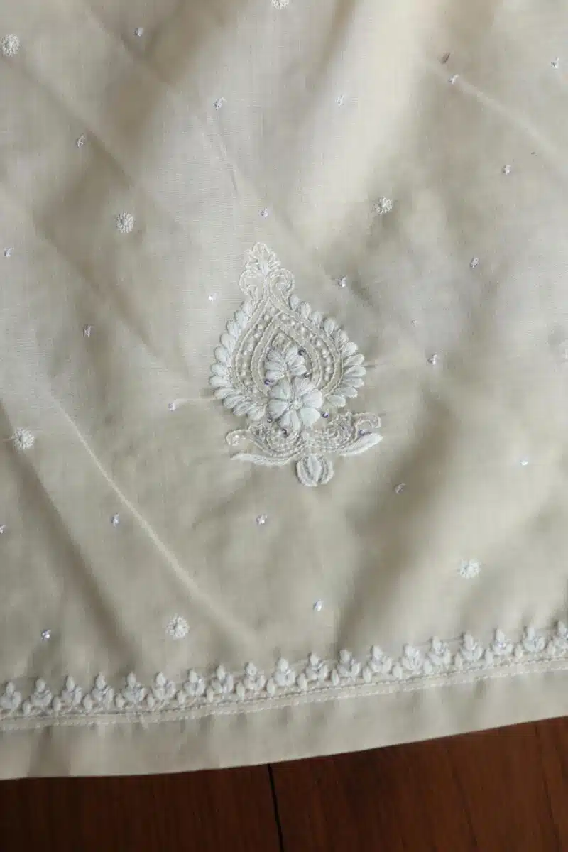 Beige Cotton Chikankari Unstitched Kurta Fabrics
