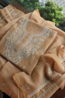Beige Mal Cotton Chikankari Unstitched Kurta Dupatta Fabrics With Kamdani