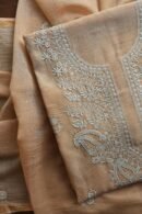 Beige Mal Cotton Chikankari Unstitched Kurta Dupatta Fabrics With Kamdani