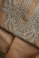 Beige Mal Cotton Chikankari Unstitched Kurta Dupatta Fabrics With Kamdani