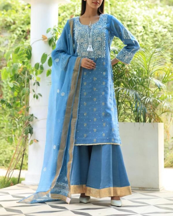 Banarasi Zari Chanderi Chikankari Sharara Set - Image 2