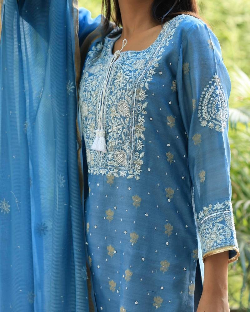 Banarasi Zari Chanderi Chikankari Sharara Set