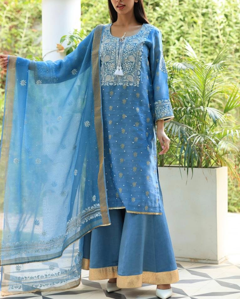 Banarasi Zari Chanderi Chikankari Sharara Set
