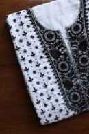 White & Black Cotton Chikankari Unstitched Kurta Fabrics