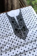 White & Black Cotton Chikankari Unstitched Kurta Fabrics
