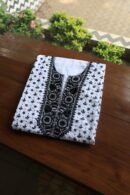 White & Black Cotton Chikankari Unstitched Kurta Fabrics