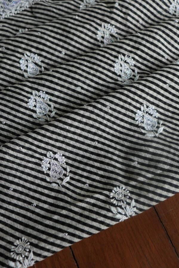 Black Kota Cotton Chikankari Unstitched Kurta Fabrics - Image 3