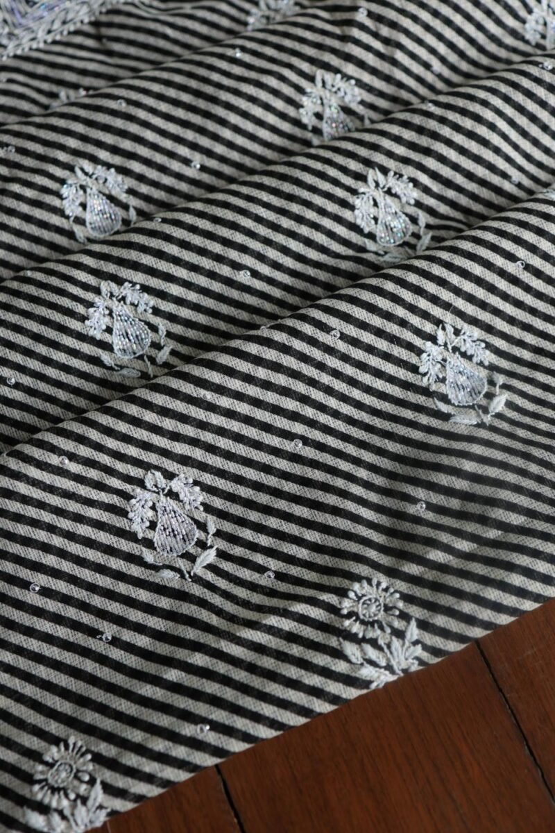 Black Kota Cotton Chikankari Unstitched Kurta Fabrics