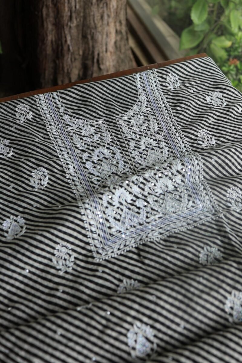 Black Kota Cotton Chikankari Unstitched Kurta Fabrics