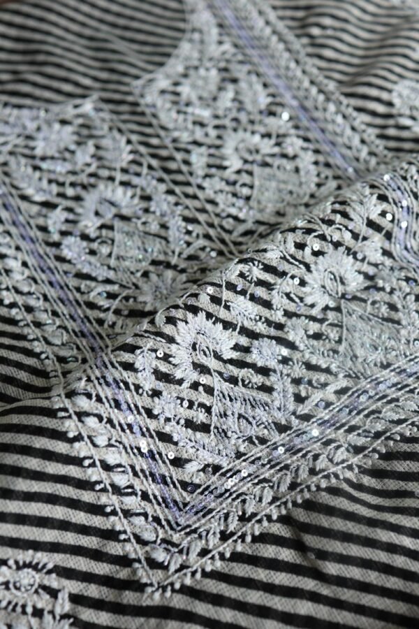 Black Kota Cotton Chikankari Unstitched Kurta Fabrics - Image 5