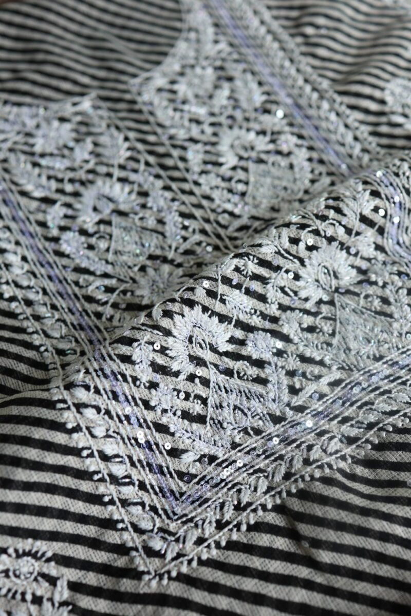 Black Kota Cotton Chikankari Unstitched Kurta Fabrics
