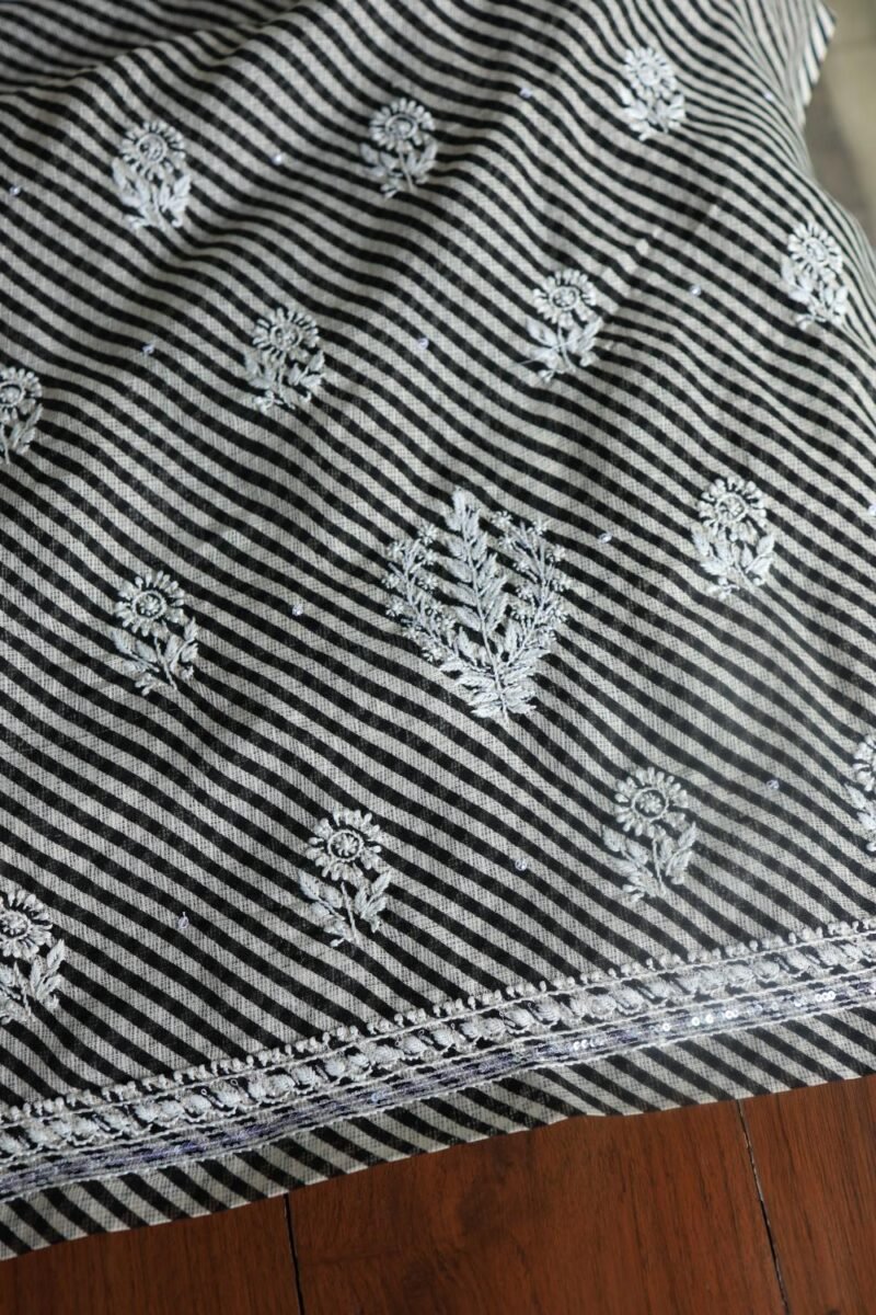 Black Kota Cotton Chikankari Unstitched Kurta Fabrics