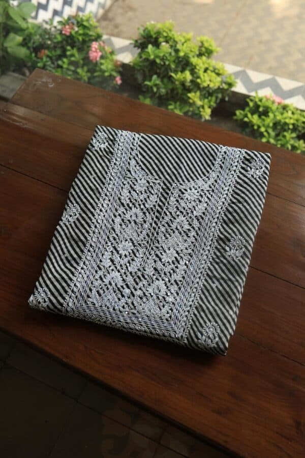 Black Kota Cotton Chikankari Unstitched Kurta Fabrics - Image 7